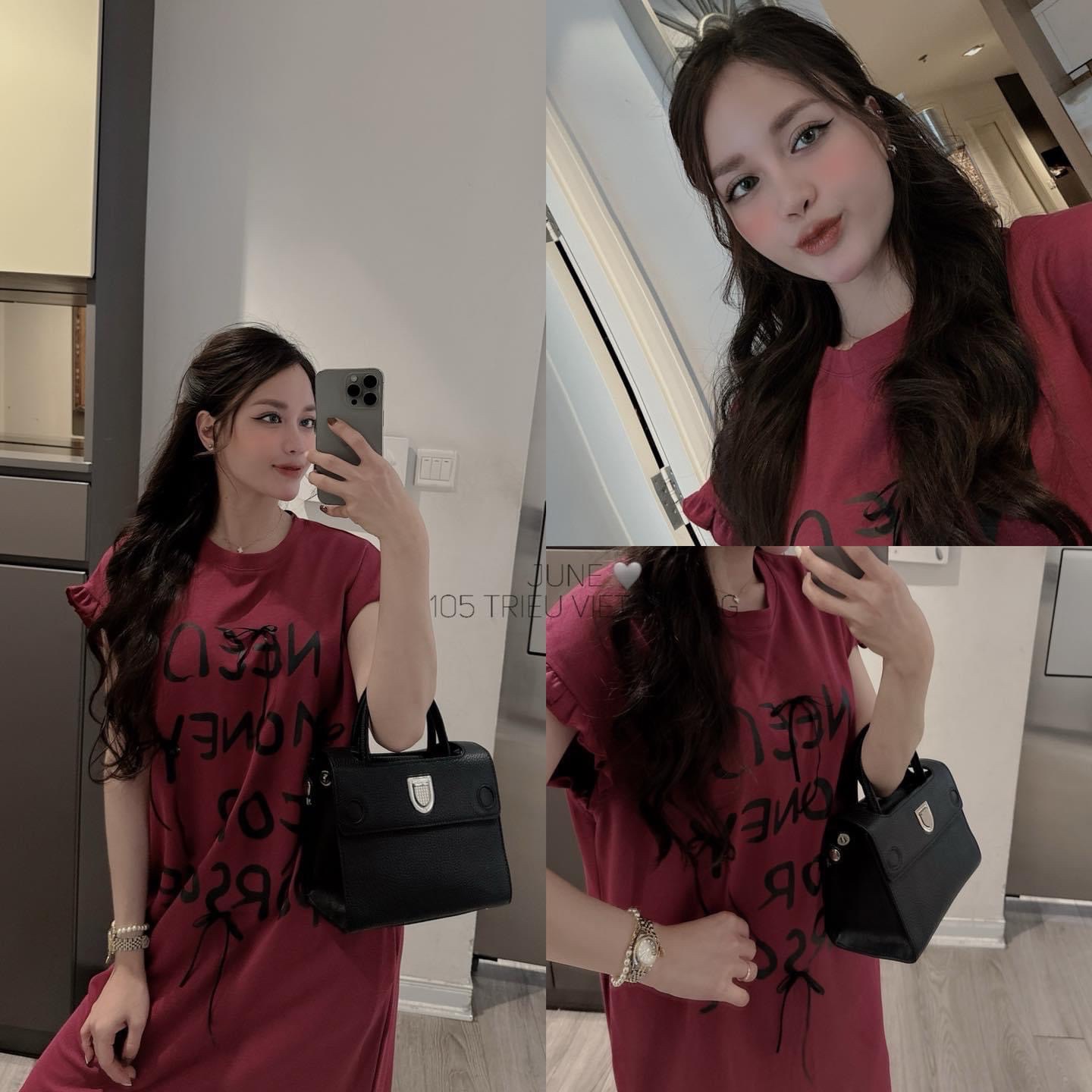VÁY XUÔNG TAY BÈO MÀU ĐỎ