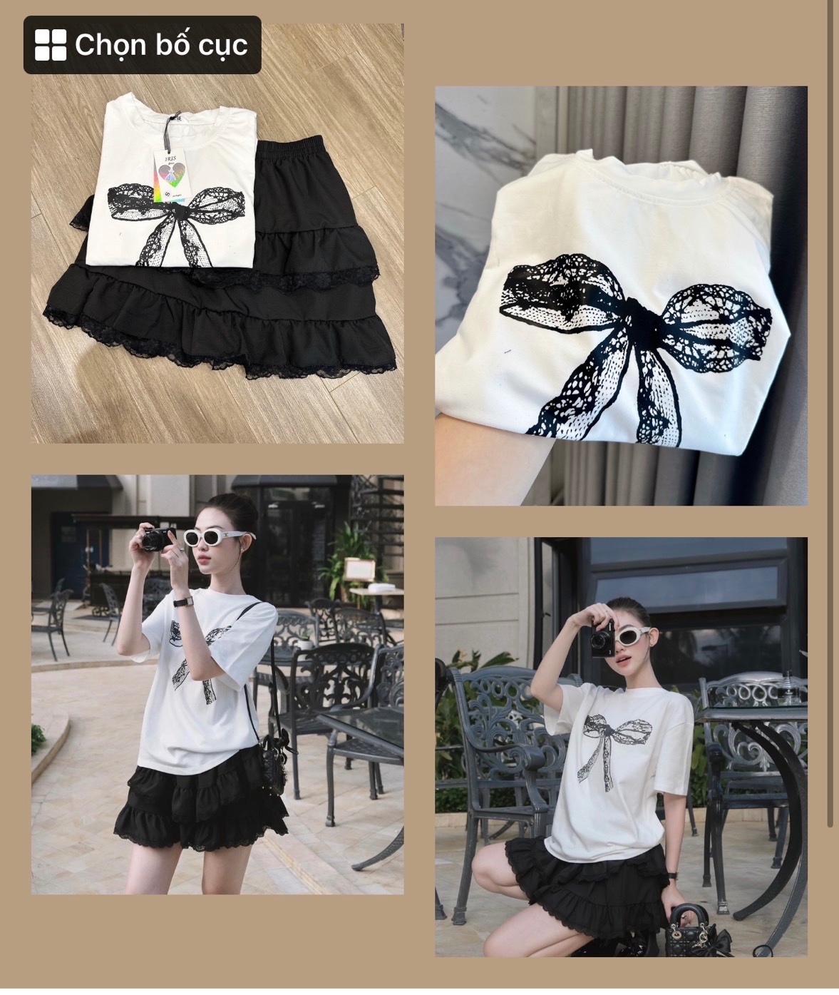 SET ÁO NƠ ĐEN MIX CHÂN VÁY 2 TẦNG