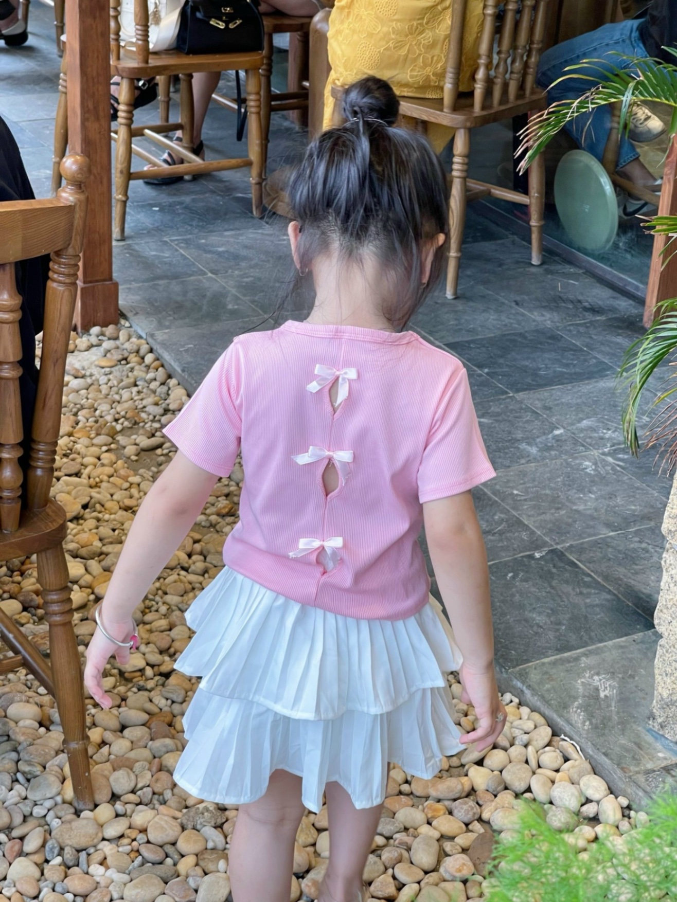 ÁO NƠ LƯNG MIX CHÂN VÁY 2 TẦNG TRẮNG