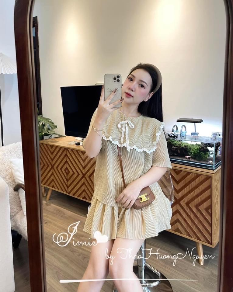 SET KẺ VÀNG BE CỔ BÈO NƠ REN