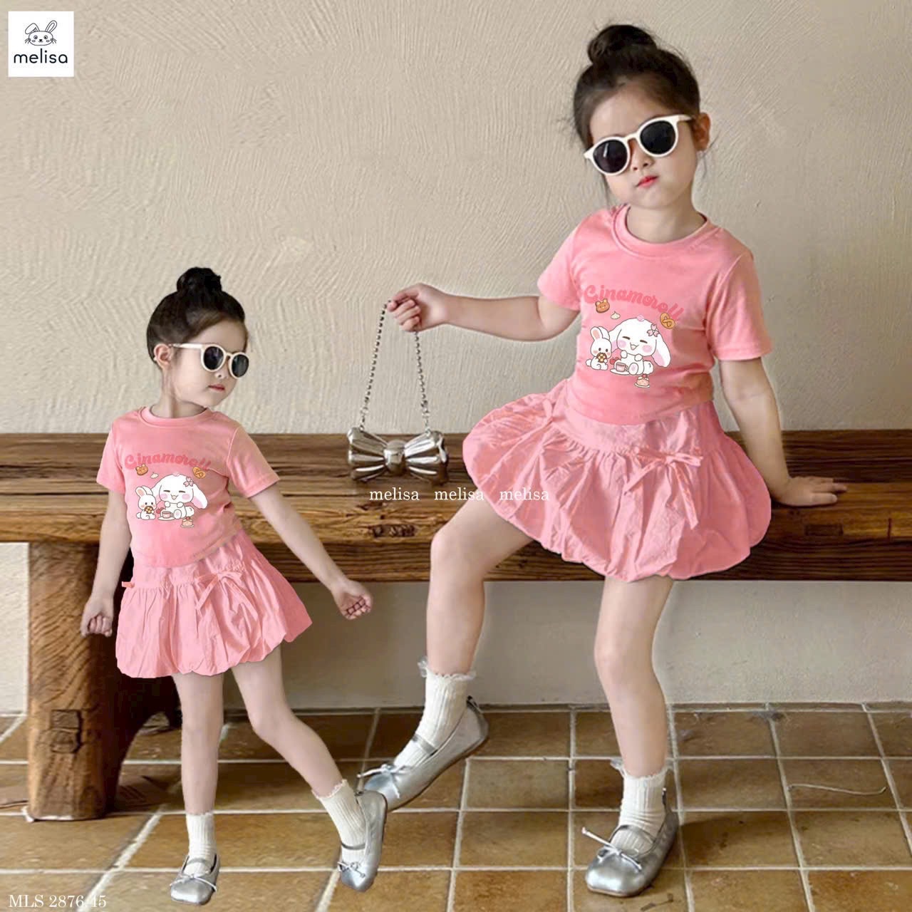 SET THỎ HỒNG MIX CHÂN VÁY NƠ BÍ