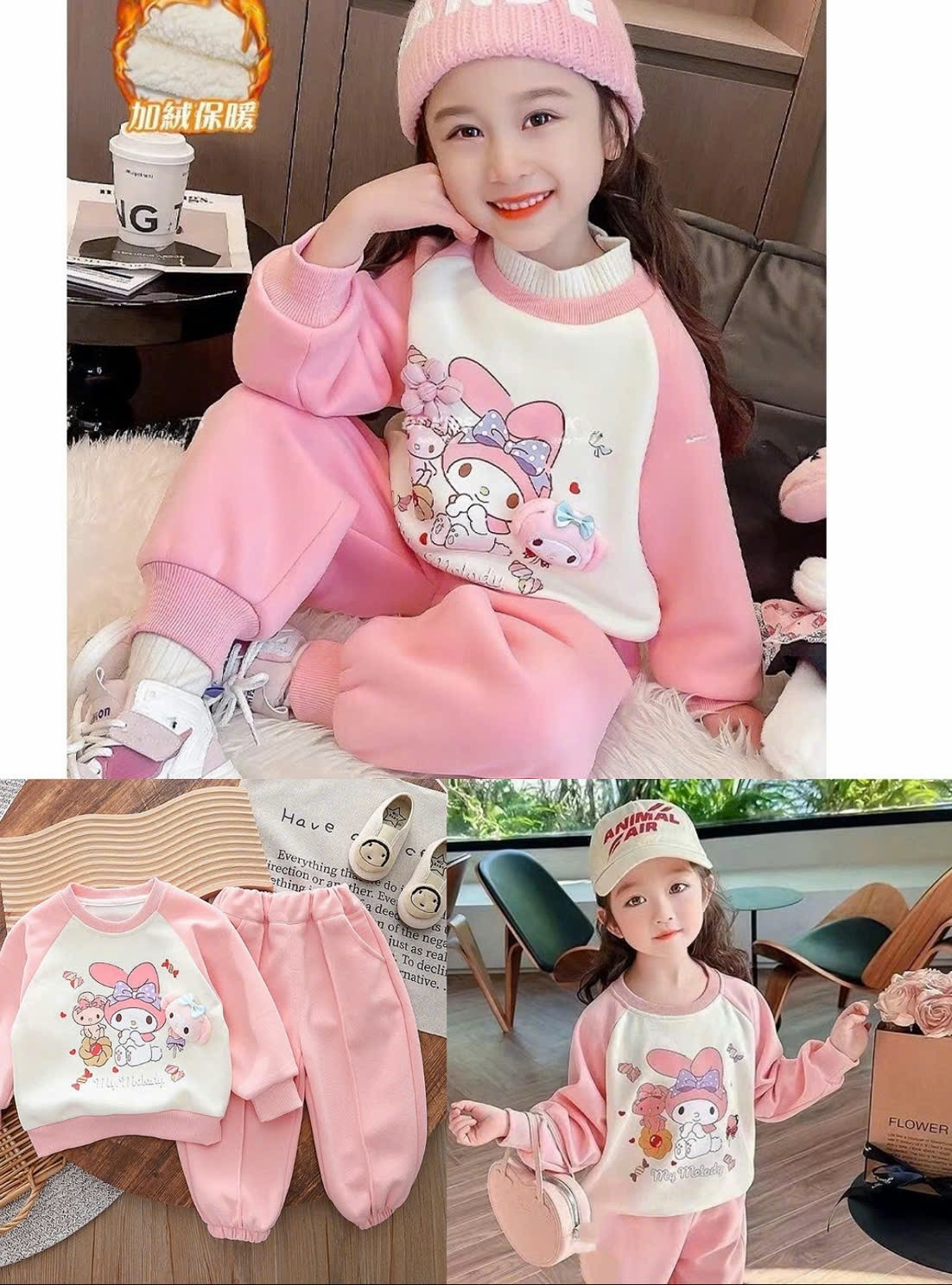 set nỉ hồng gấu nổi