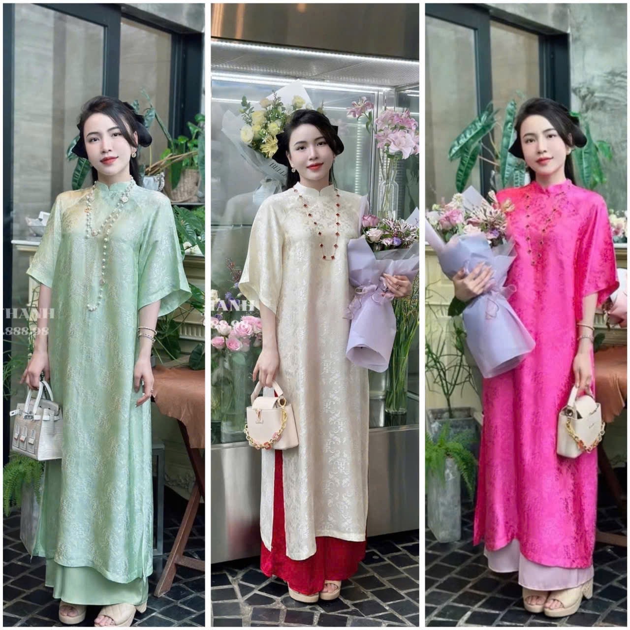 áo dài gấm 3 màu