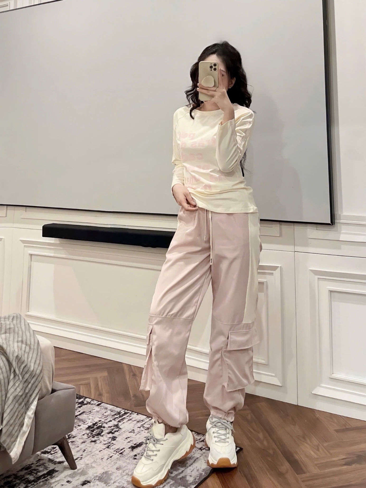 set áo chữ hồng quần túi hộp