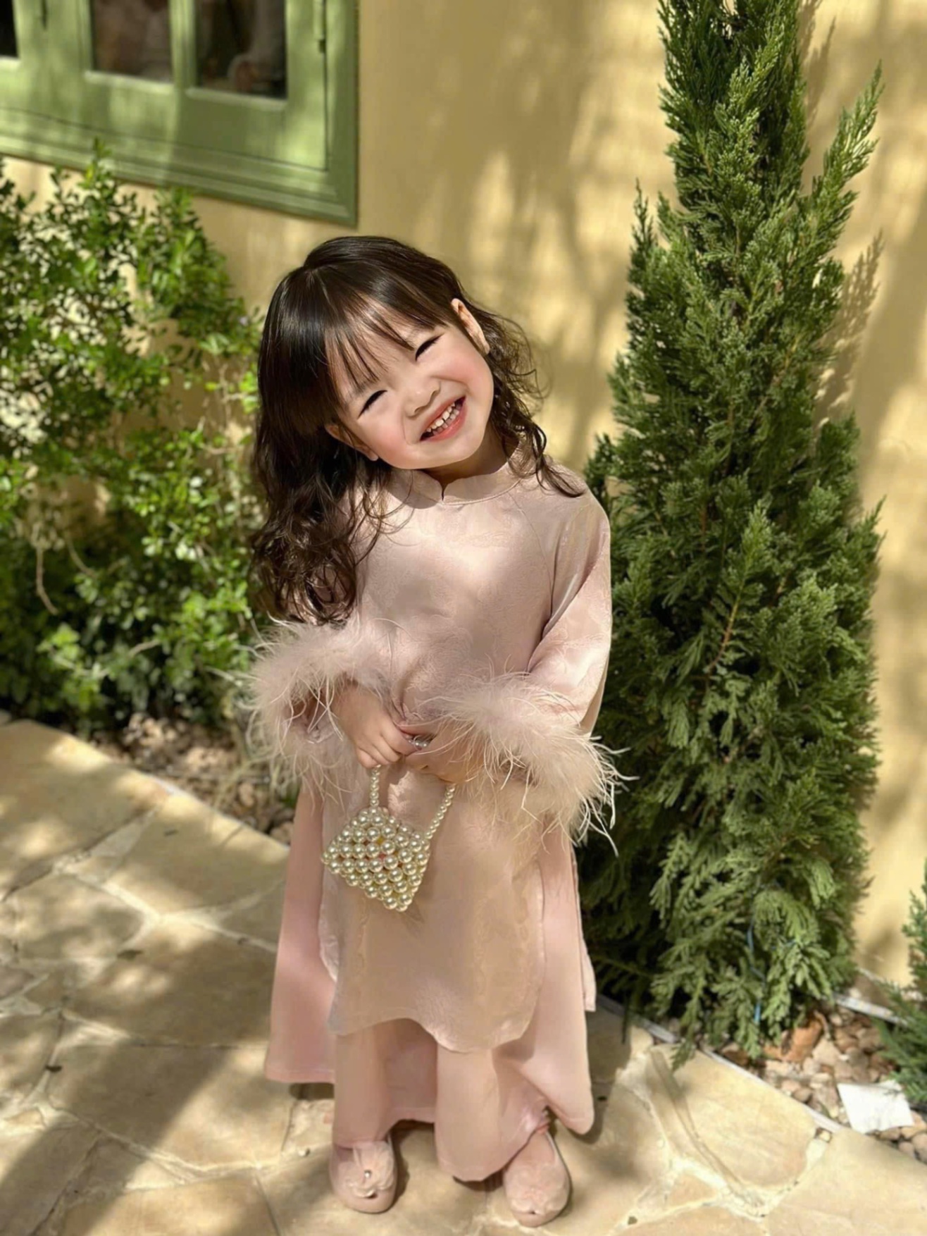 set áo dài lông đà điểu