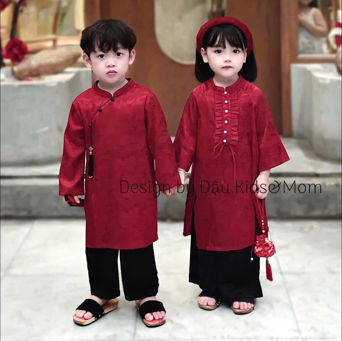 set áo dài đỏ btrai