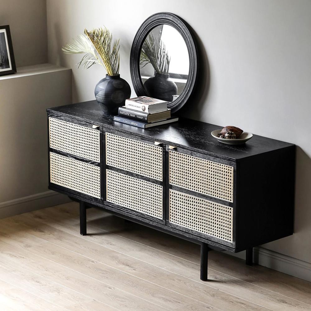 Sideboard Buffet Cabinet with 3 Rattan Door