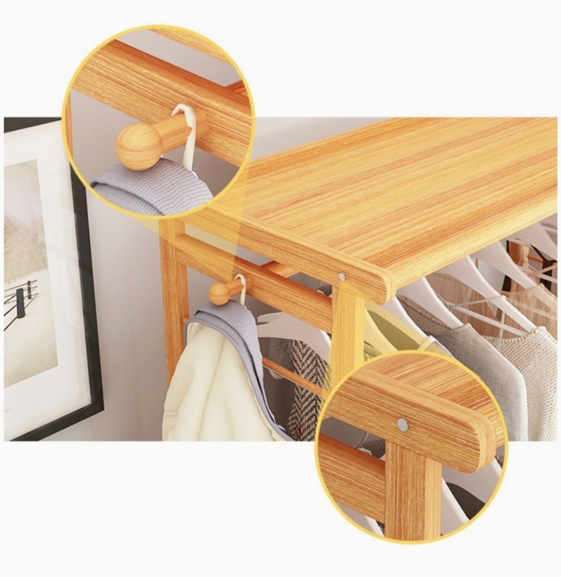 Clothing hanging shelf with curtain