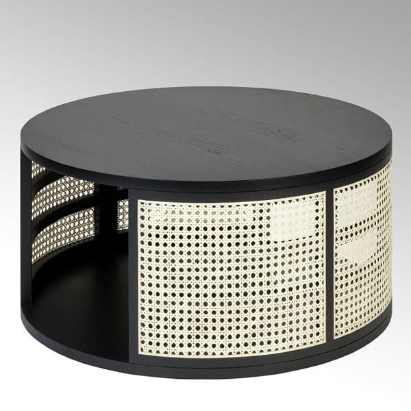 Round Coffee table with natural cane weaving