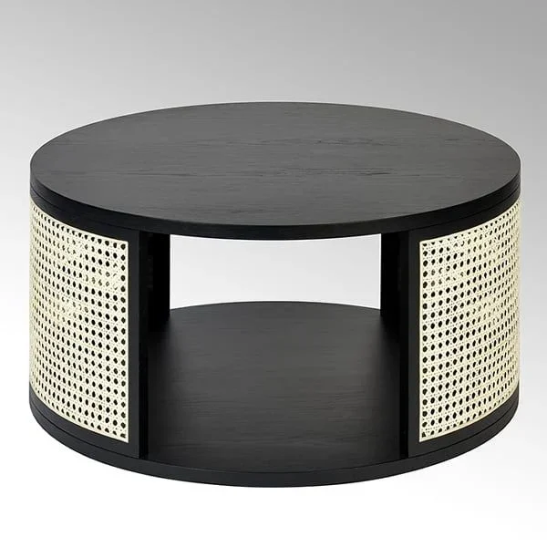 Round Coffee table with natural cane weaving