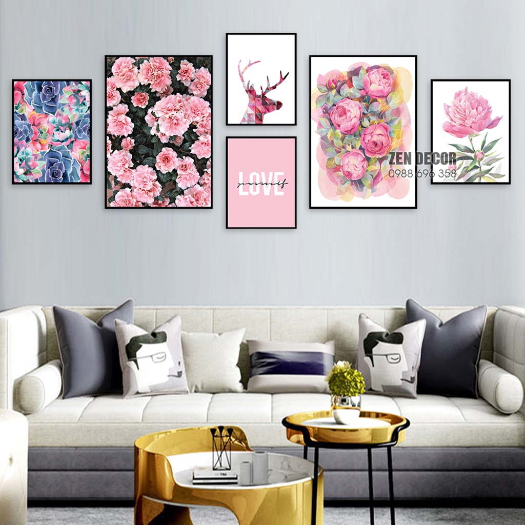 Bộ 6 tranh trừu tượng hoa hồng, huơu - SD15