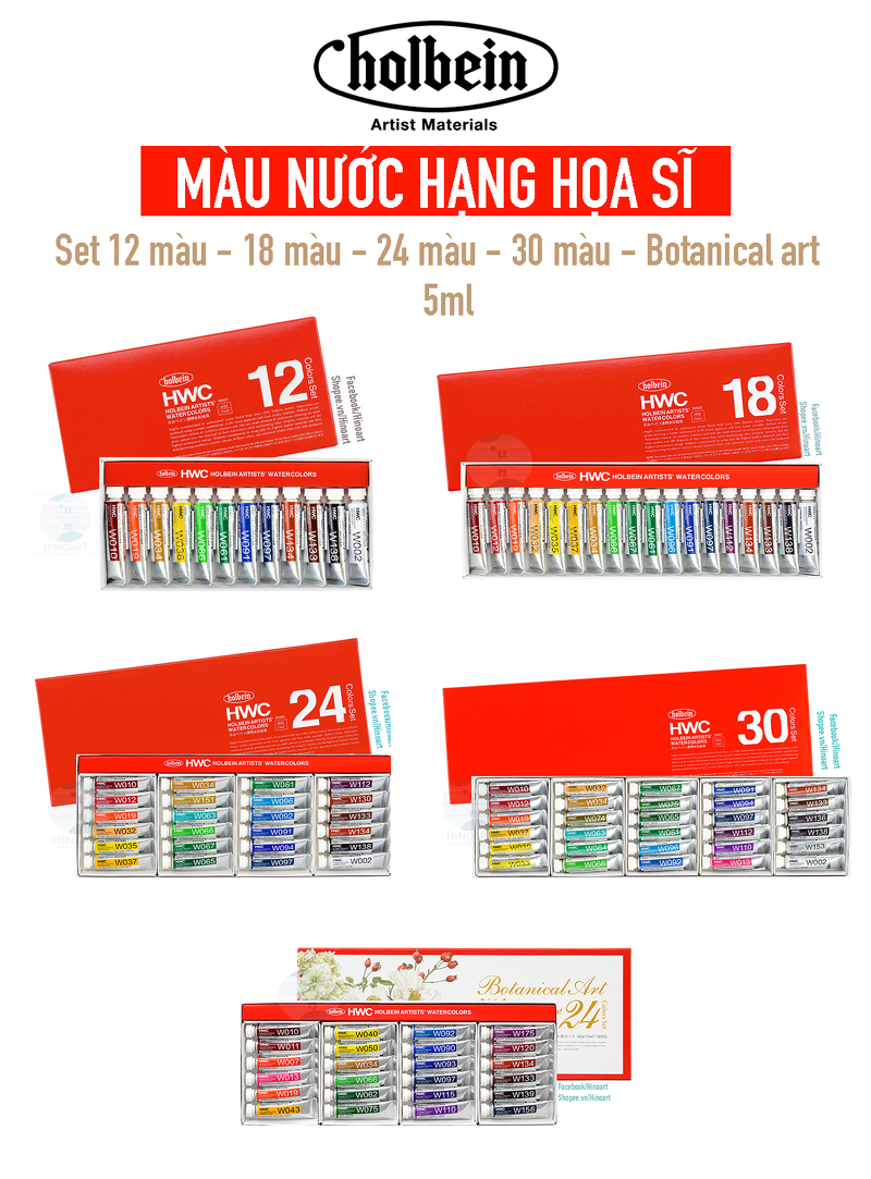 Các set màu nước Holbein Artists' 5ml