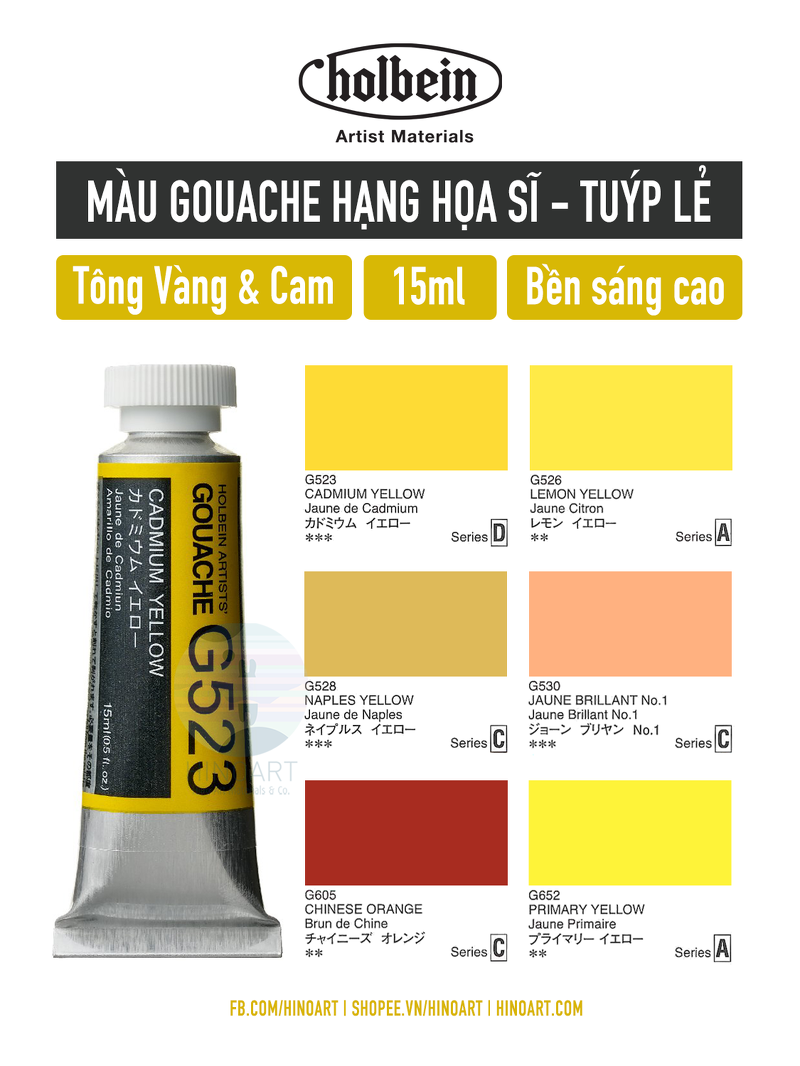 Màu Gouache lẻ Holbein Tông màu vàng