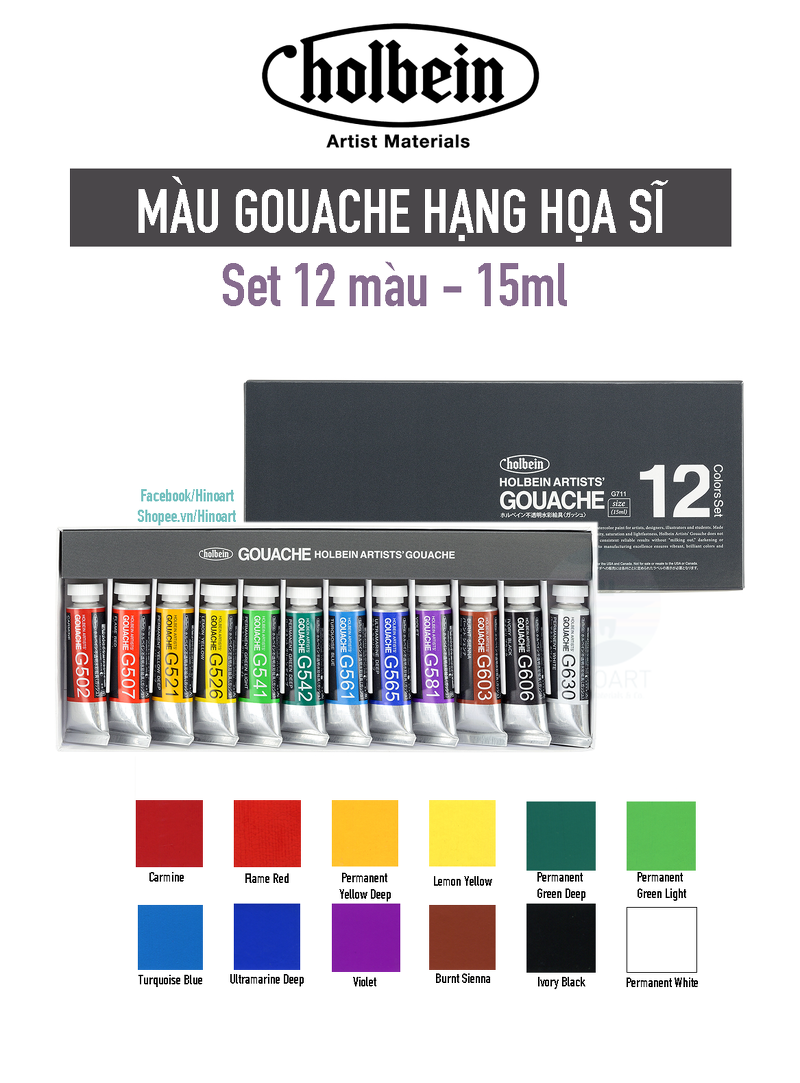 Bộ màu Gouache Holbein Artist 15ml