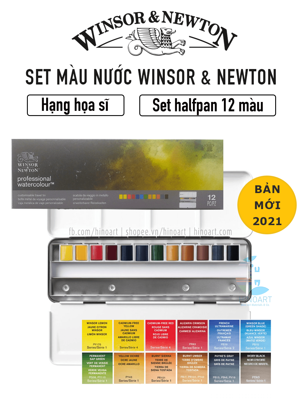 Set màu nước Winsor & Newton Professional Customisable Travel Tin 12 half-pan