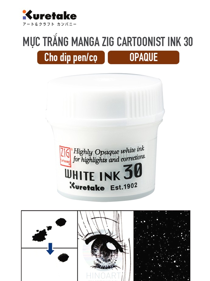 Mực trắng manga Kuretake Zig Cartoonist White Ink 30G