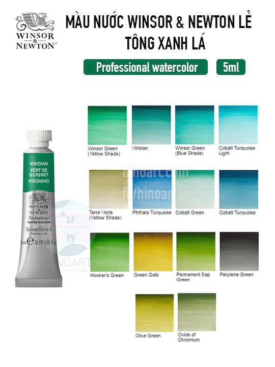 Màu nước Winsor & Newton Professional tuýp 5ml lẻ - Tông xanh lá