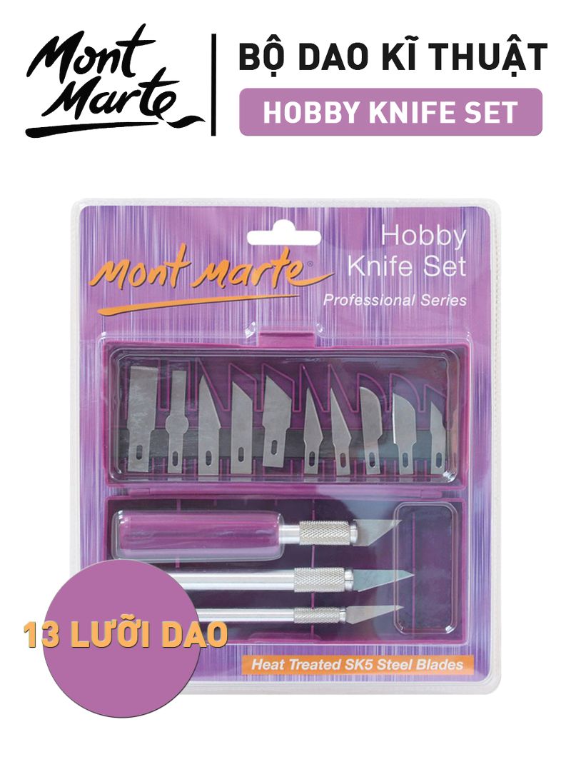 Bộ dao kỹ thuật Mont Marte Hobby Knife - 13 lưỡi thép SK5