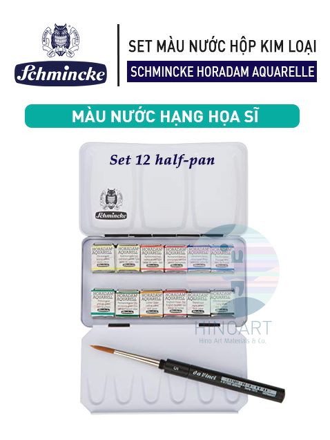 Bộ màu nước hộp kim loại Schminke metal set 12 màu half pans