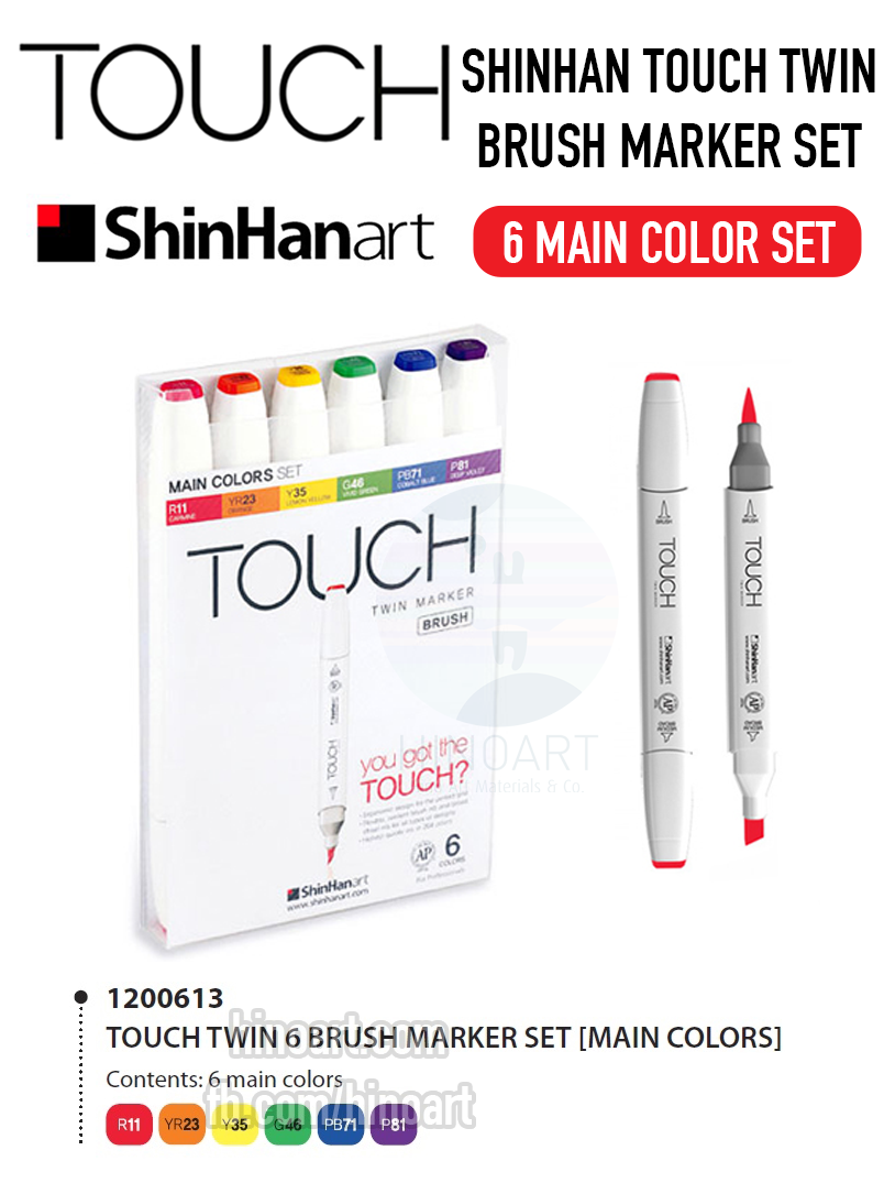 Set Brush Marker Touch Twin 6 cây Main Colors