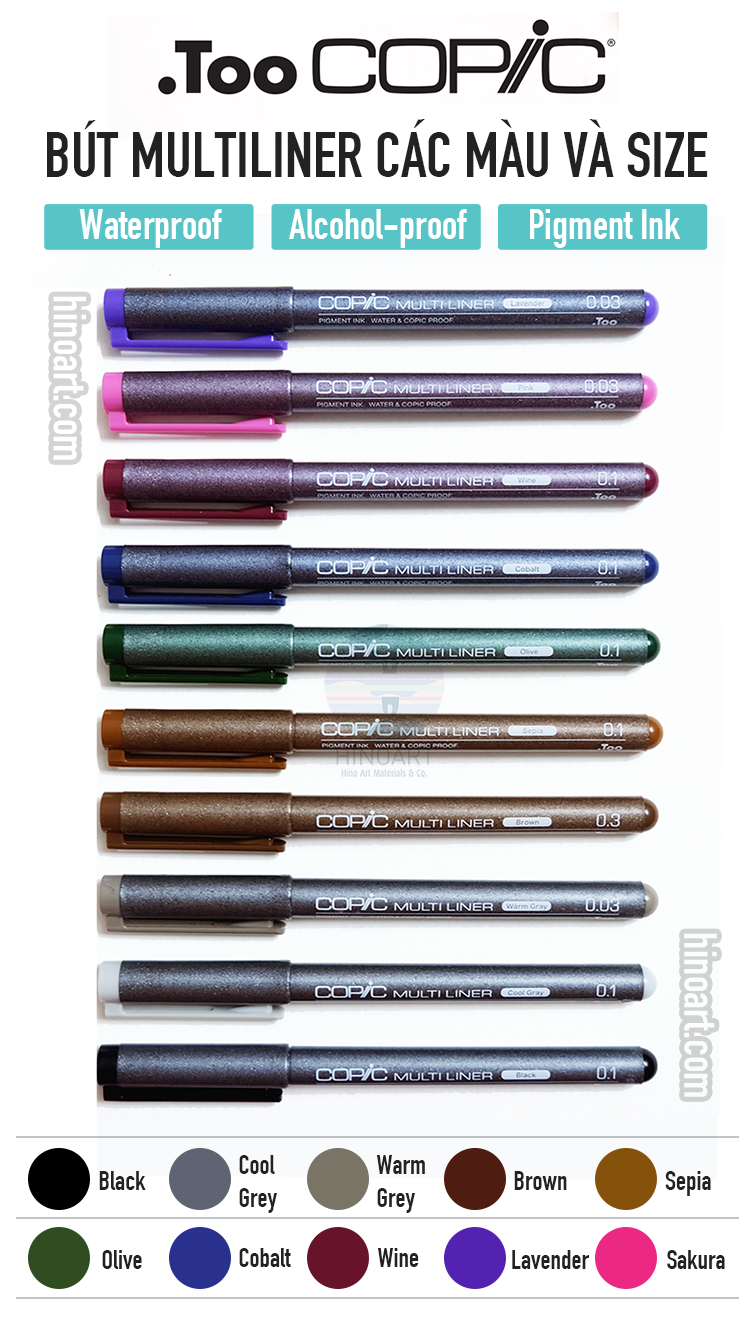 Bút Copic Multiliner các màu và size