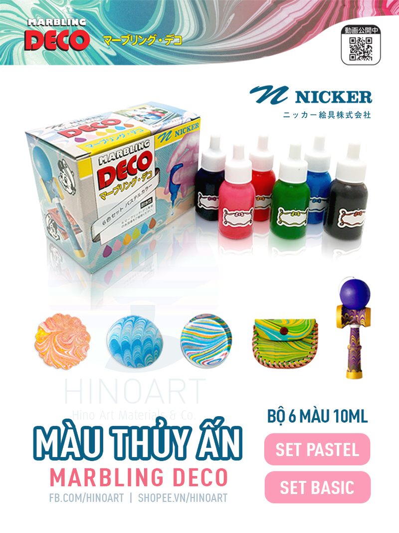 Bộ 6 lọ màu thủy ấn Nicker Marbling Deco