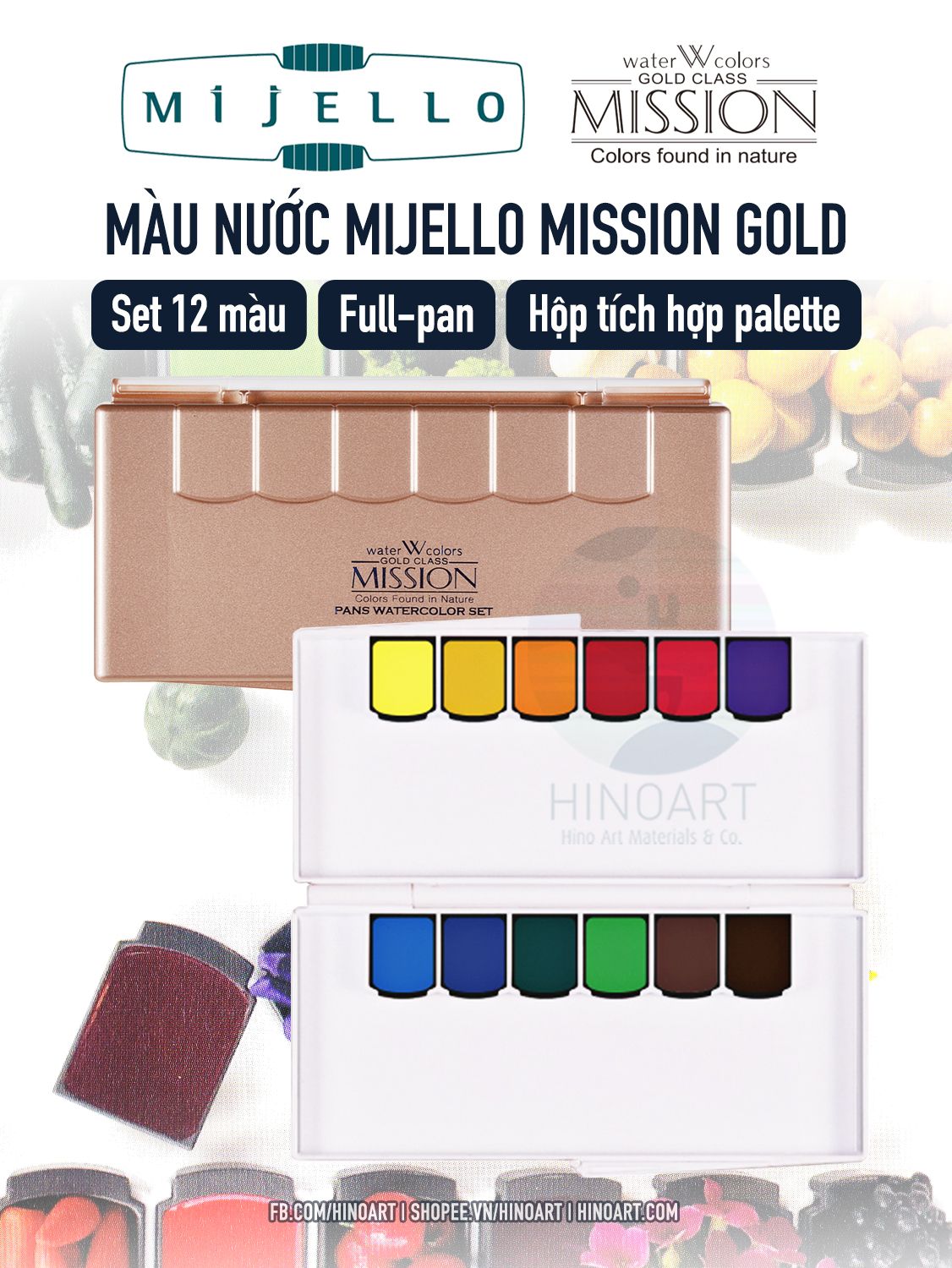 Set màu nước Mijello Mission Gold dạng pans kèm Palette