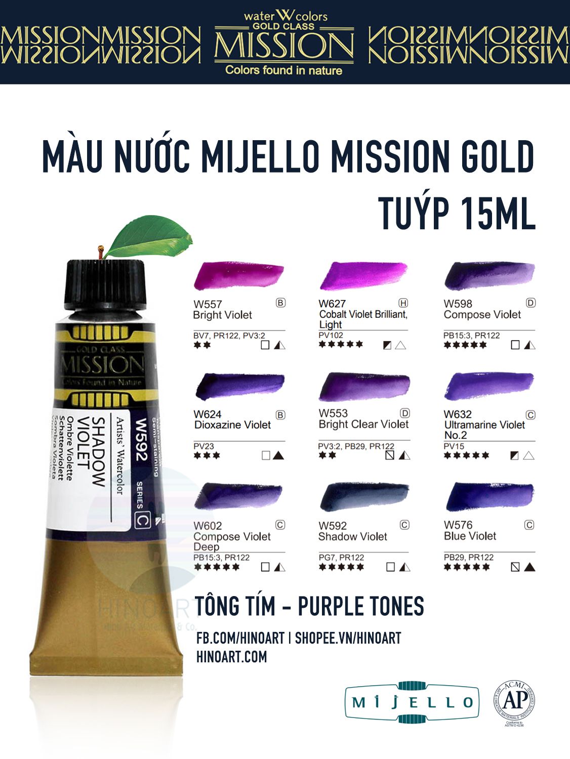 Màu nước Mijello tuýp lẻ (7ml/15ml) - Tím