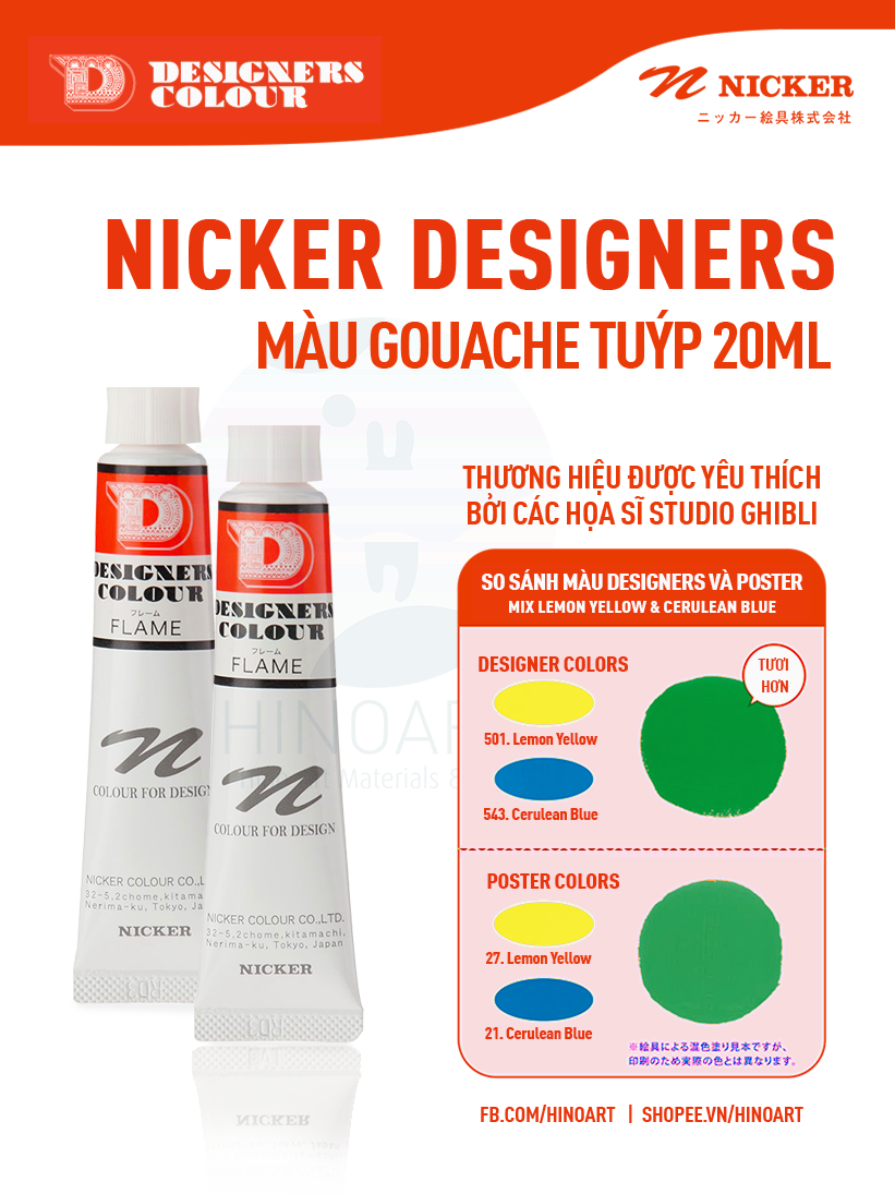 Màu gouache Nicker Designers tuýp 20ml - Tông đỏ hồng