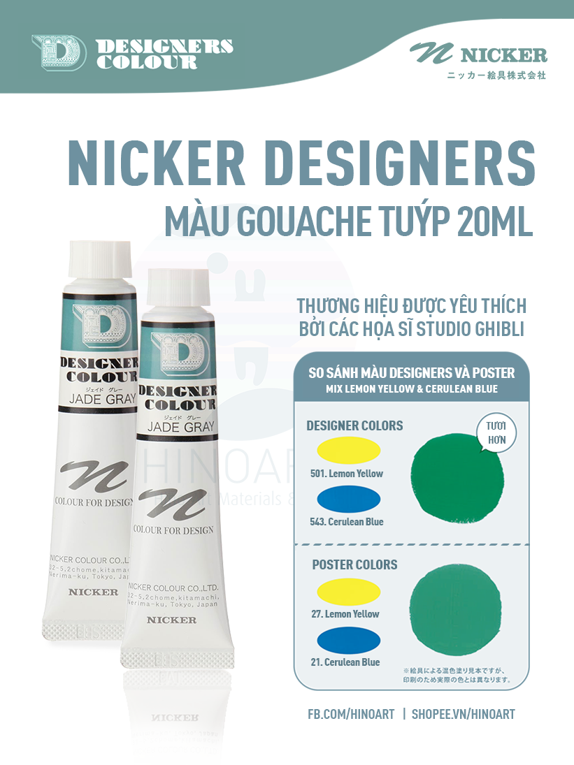 Màu gouache Nicker Designers tuýp 20ml - Tông trắng, đen, xám