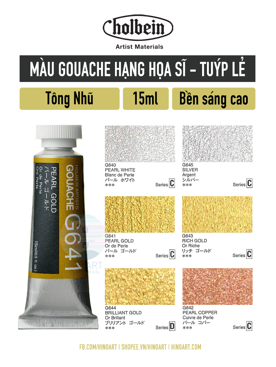 Màu Gouache lẻ Holbein Tông màu nhũ