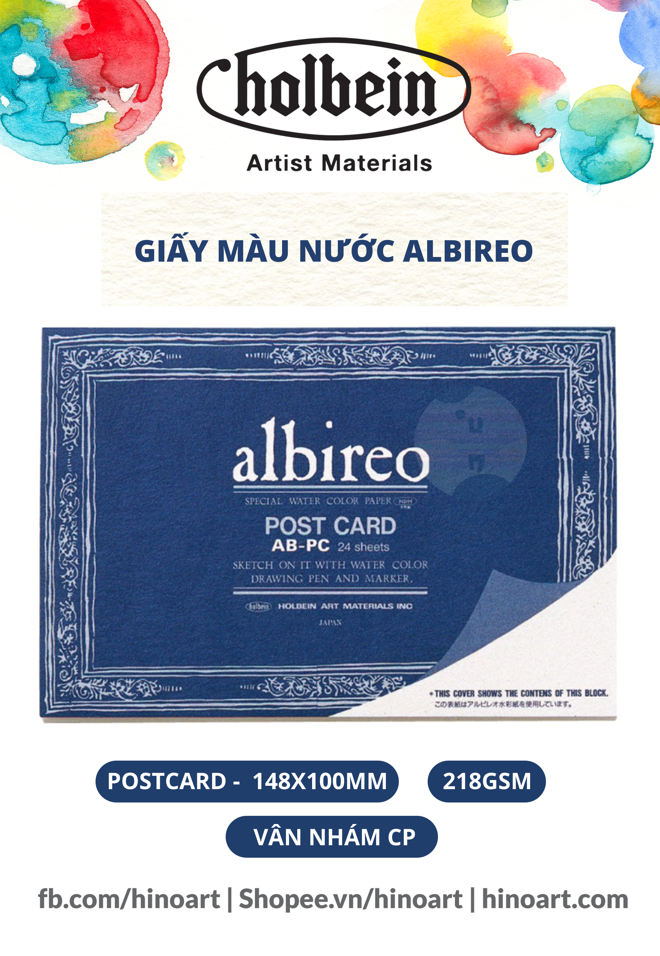 Set giấy màu nước Holbein Albireo size Postcard 24 tờ