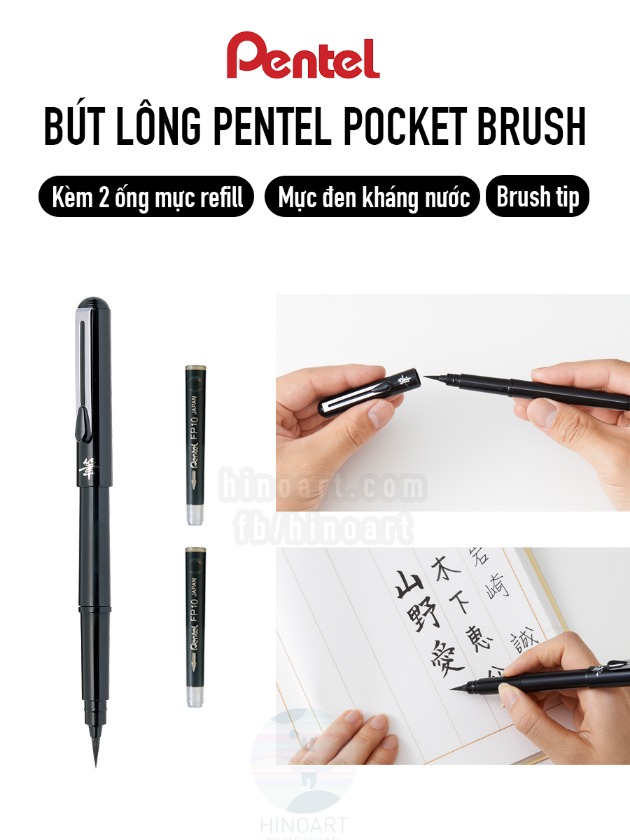 Bút lông Pentel Pocket Brush Mực Đen kháng nước