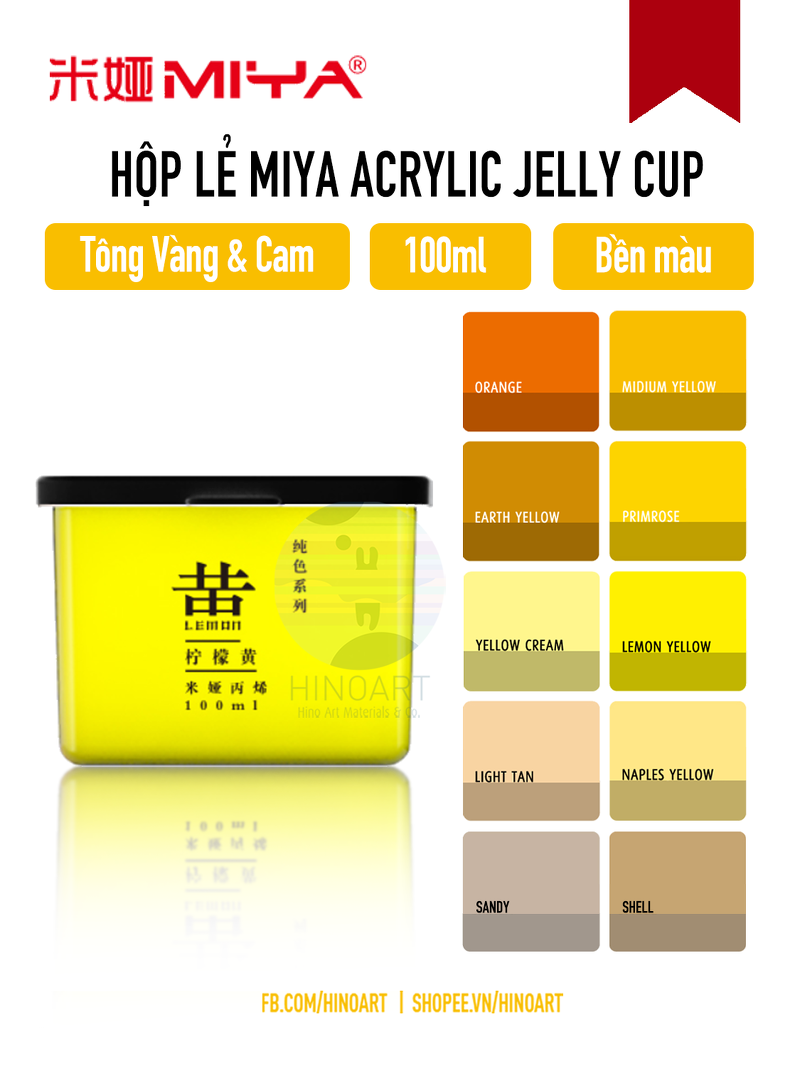 Màu Acrylic dạng hũ thạch Miya tông Vàng/ Cam 100ml