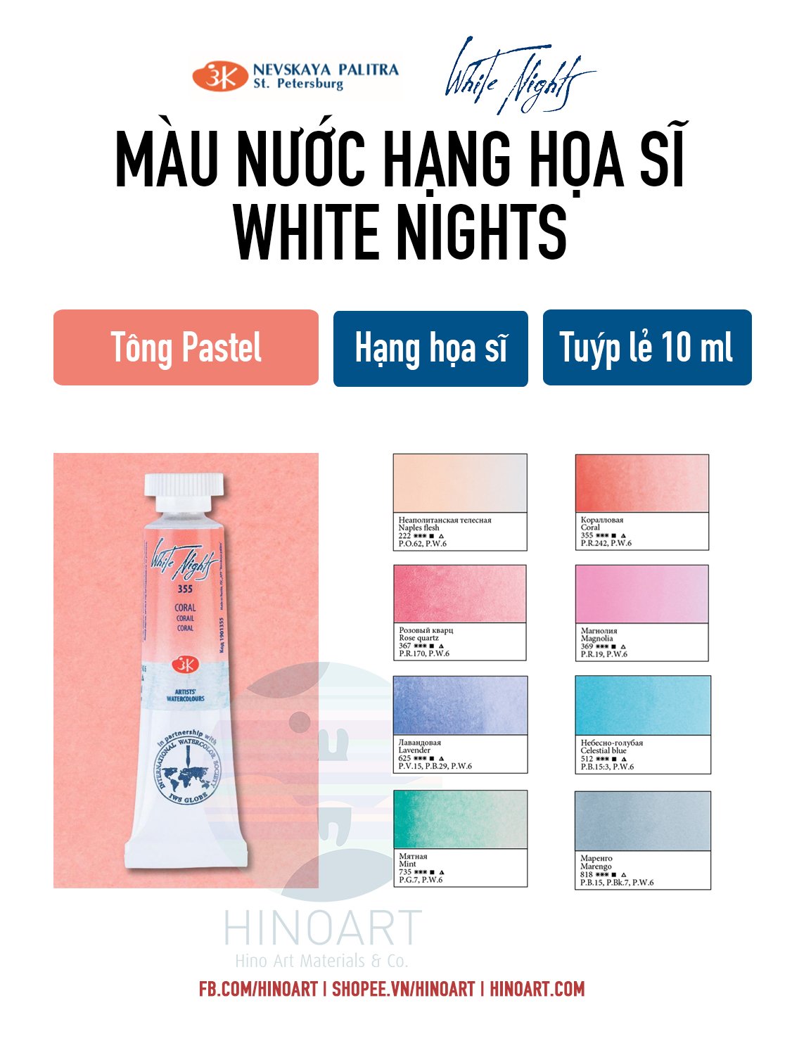 Màu nước lẻ White Nights 10ml - Tông màu Pastel