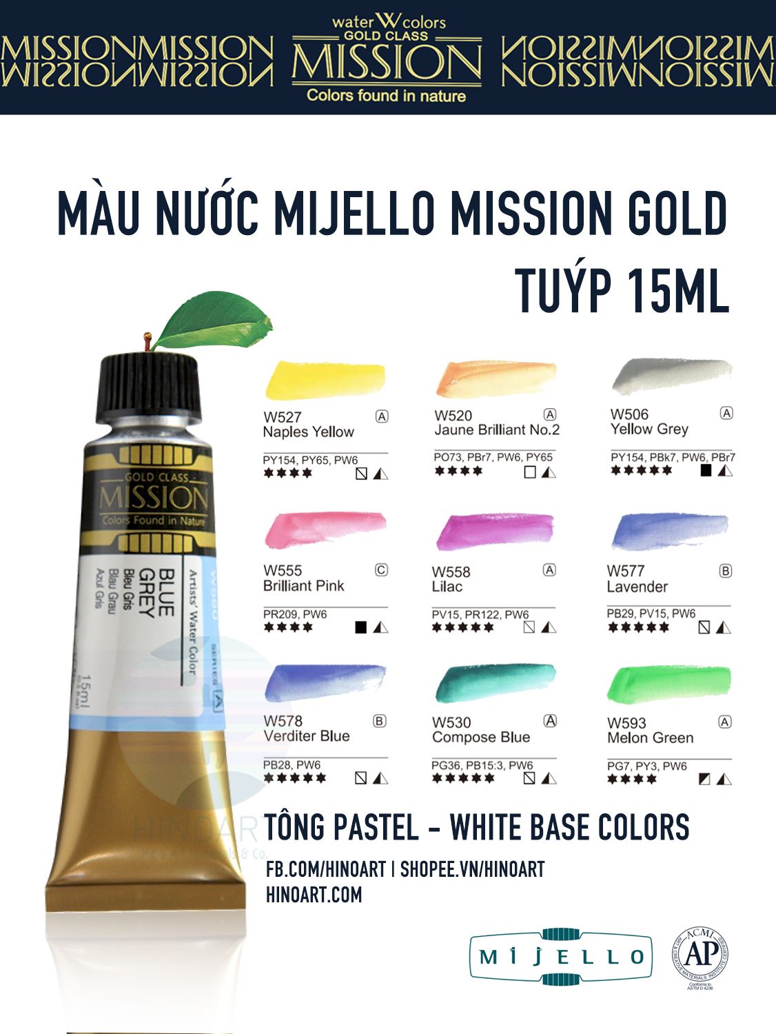 Màu nước Mijello Gold tuýp lẻ (7ml/15ml) - tông pastel