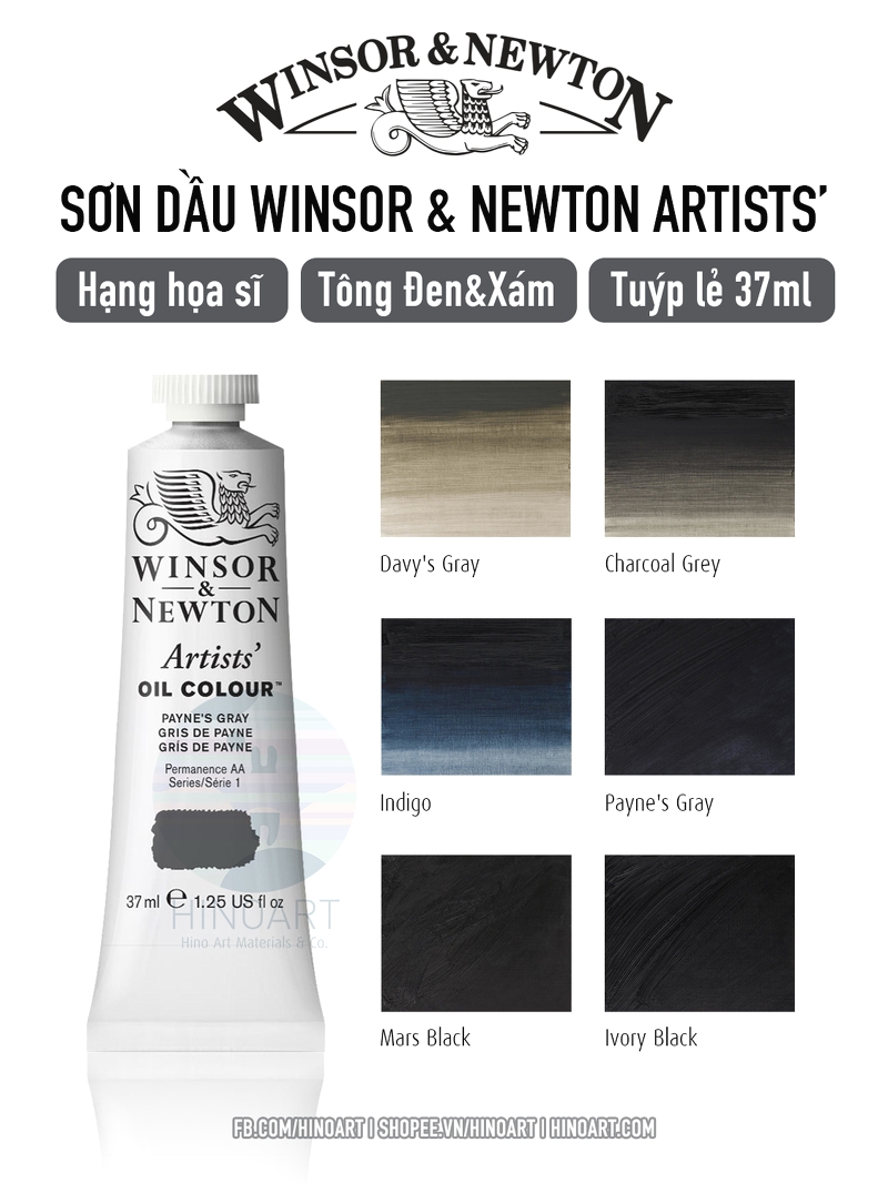 W&N Artists' Oil Colour 37ml - tông đen xám