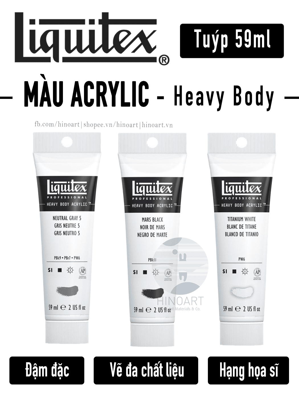 Màu Acrylic Liquitex Pro Heavy Body - 59ml - Tông đen, xám, trắng