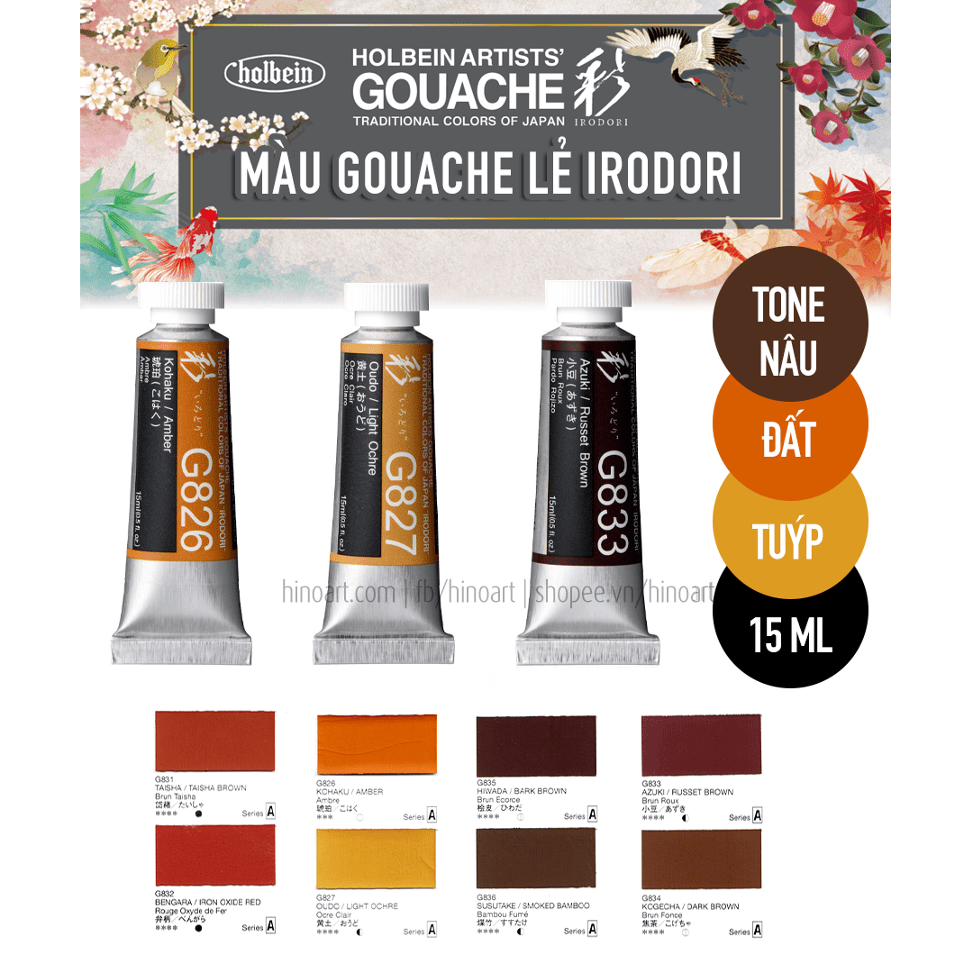 Màu Gouache lẻ Holbein Irodori tông nâu - tuýp 15ml