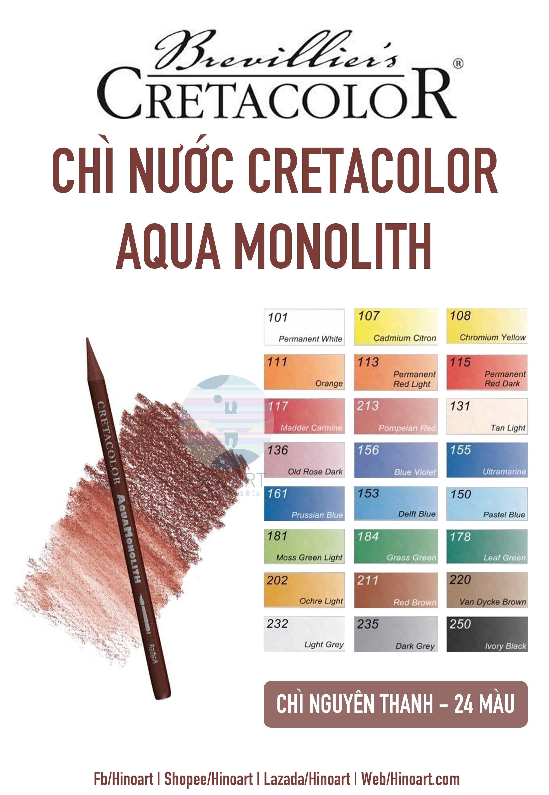 Chì nước không thân gỗ Cretacolor Aqua Monolith - 24 màu - cây lẻ