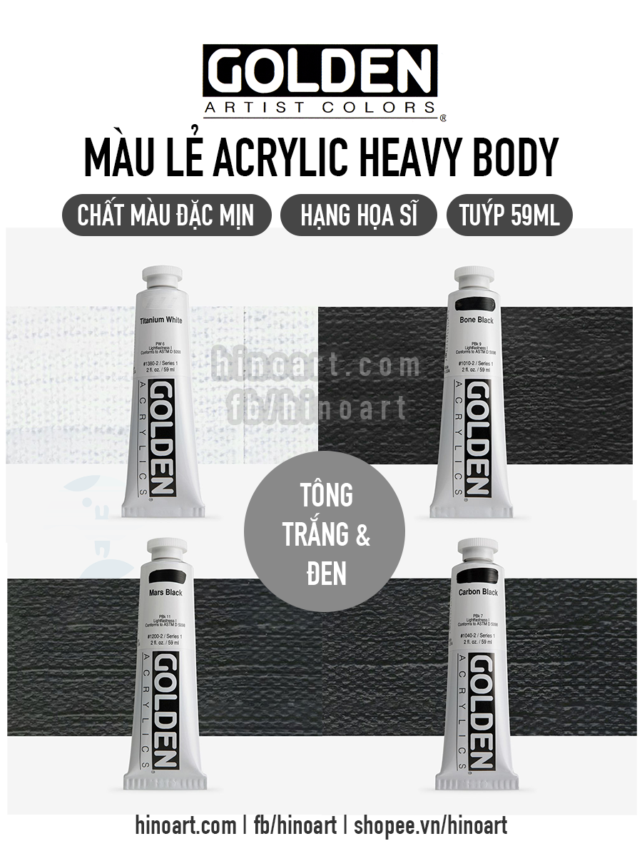 Màu lẻ Acrylic Họa Sĩ Golden Heavy Body tông đen-trắng (59ml)