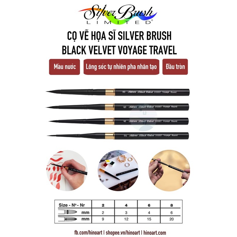Silver Brush Black Velvet Voyage Brush - Travel Round, Size 4