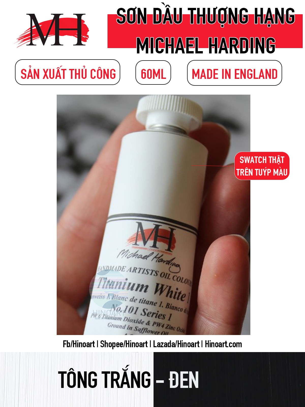 Sơn dầu thủ công thượng hạng Michael Harding 60ml - Tông đen trắng