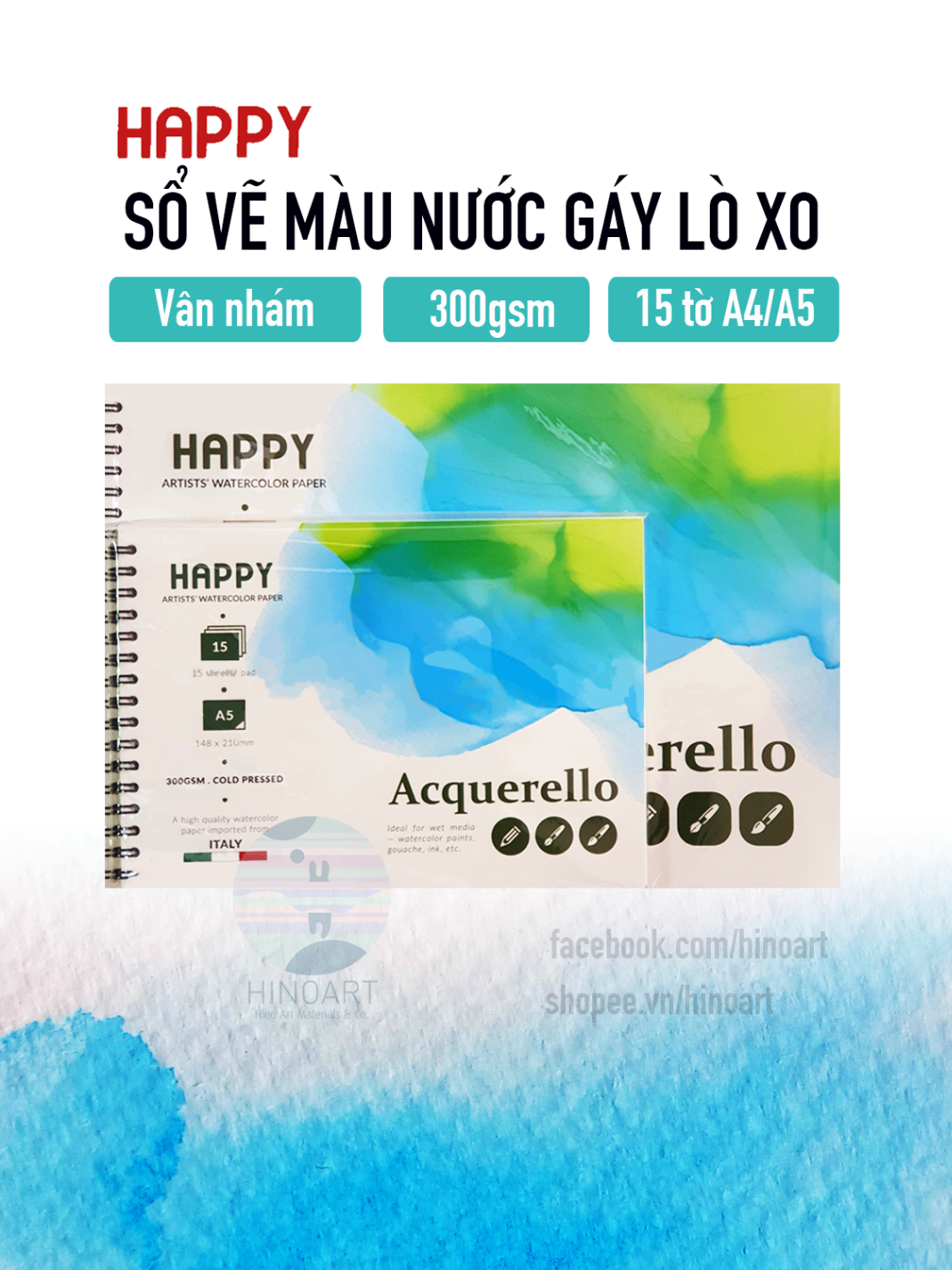 Sổ Sketchbook màu nước Happy 300gsm