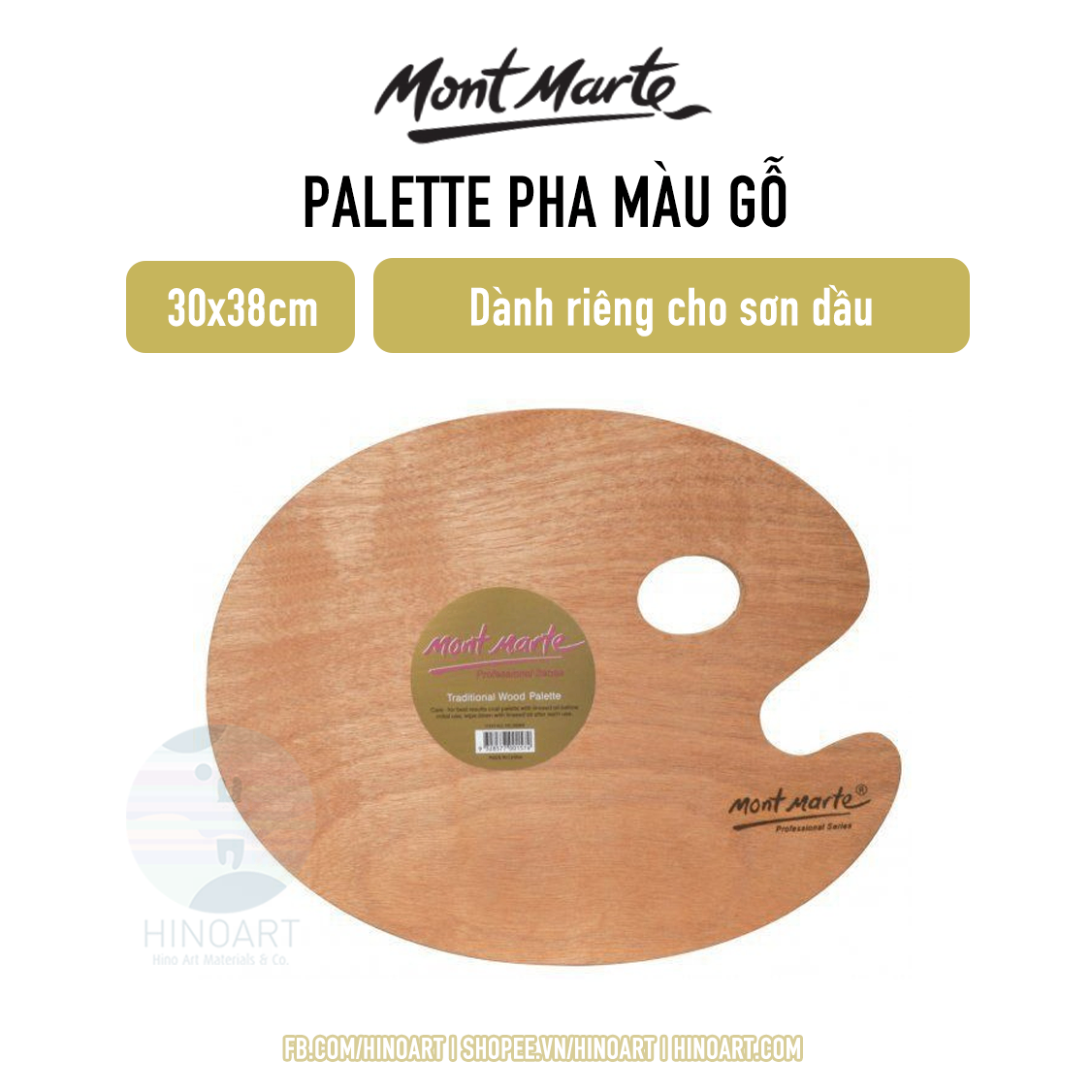 Palette gỗ Mont Marte hình oval 30x38cm