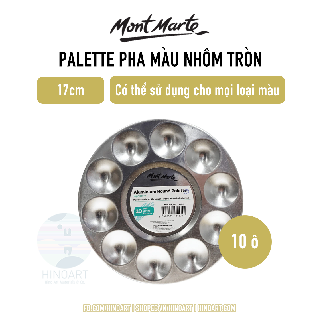 Palette pha màu tròn nhôm Mont Marte Aluminium Round Palette - 10 ô (well)