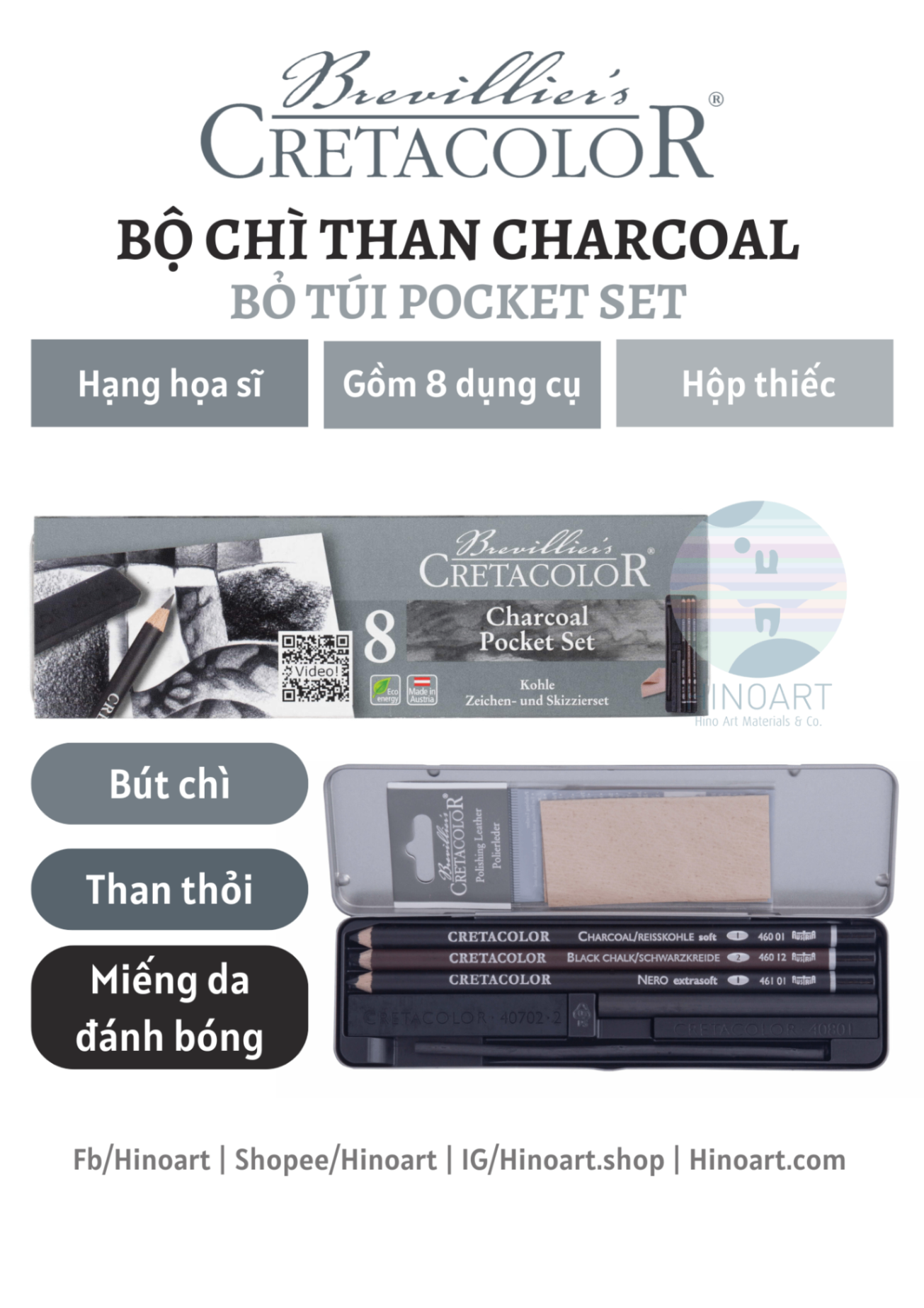 Cretacolor Charcoal Pocket - Set 8