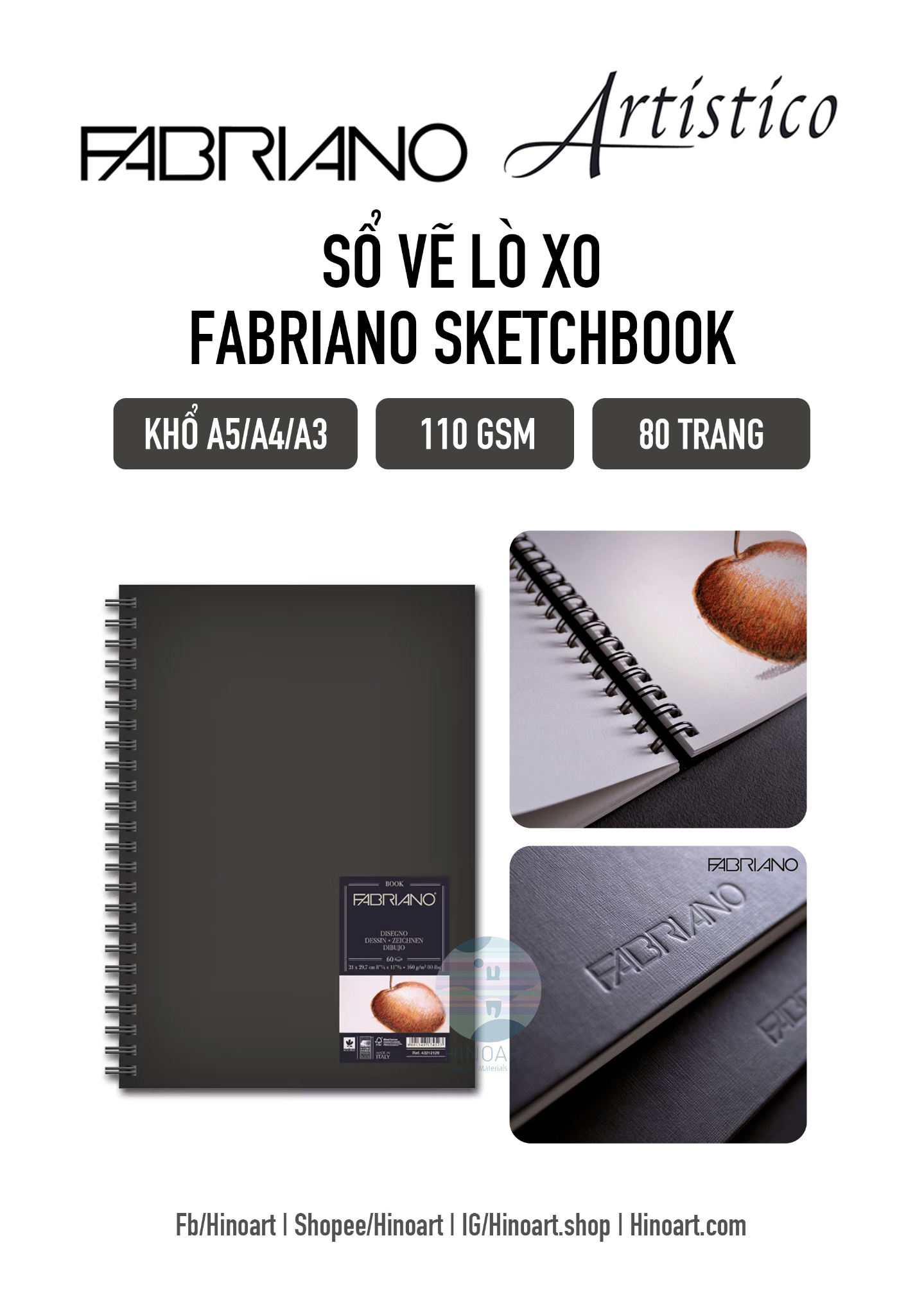 Sổ lò xo Fabriano Sketchbook Schizzi A4/A5/A6 - 80 pages - 110gsm