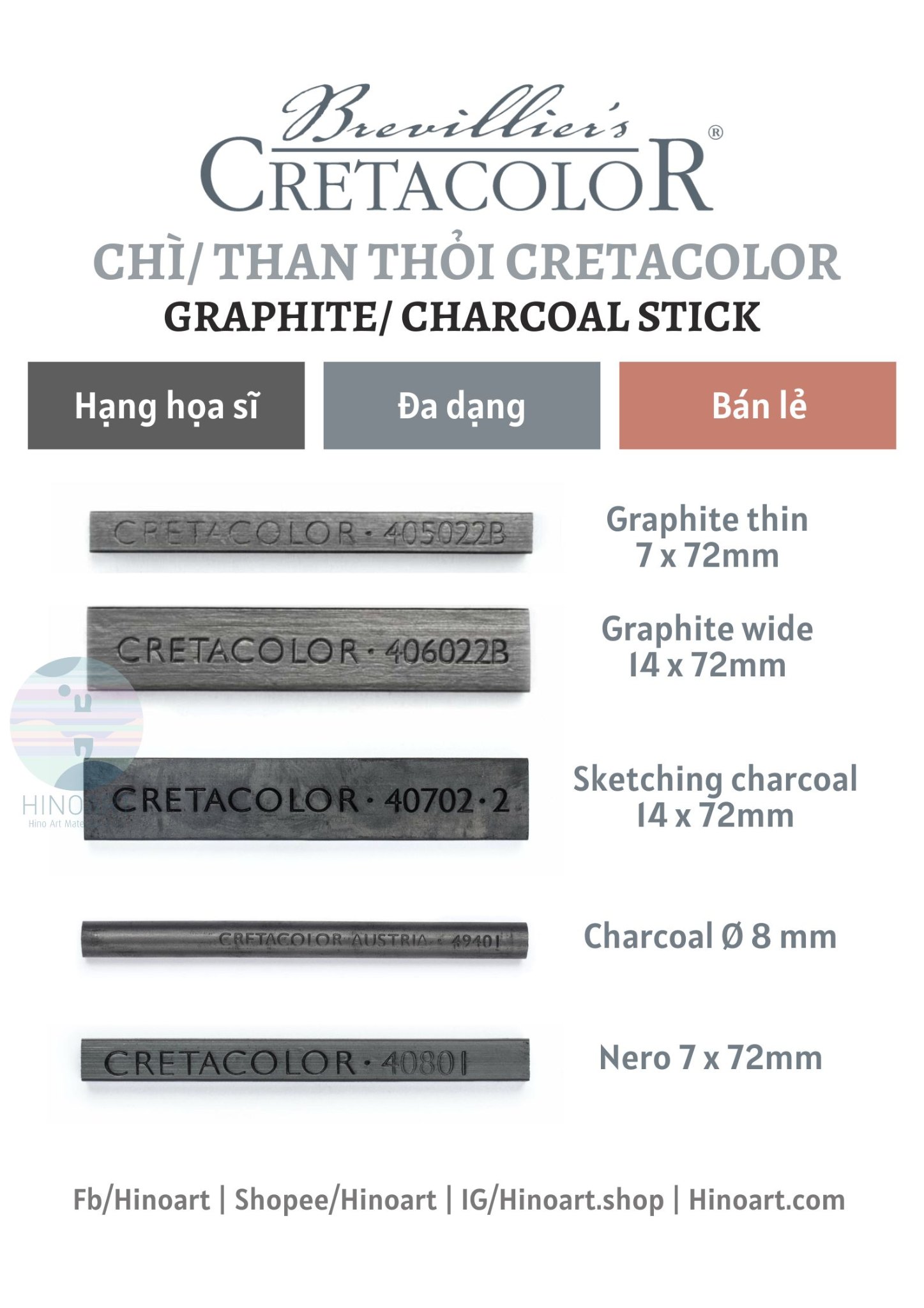 Chì/ than thỏi Cretacolor Graphite/ Charcoal Stick (cây lẻ)