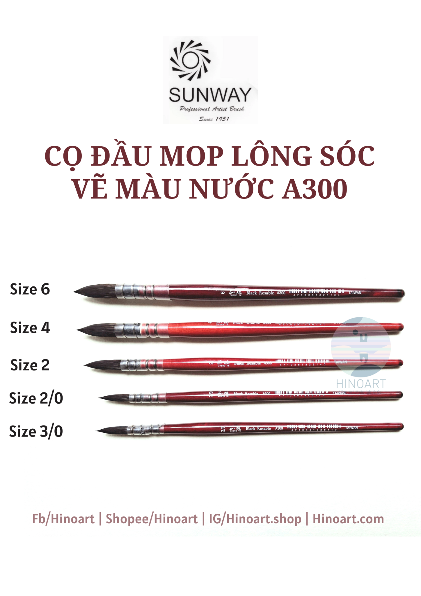 Cọ đầu Mop Sunway vẽ lông sóc A300